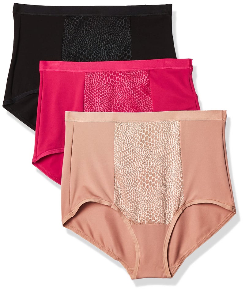 Warner's womens Blissful Benefits By Warner's Tummy Smoothing Brief Panties Multipack Underwear, Black/Toasted Almond/Vivacious, 3X-Large US - Image 1